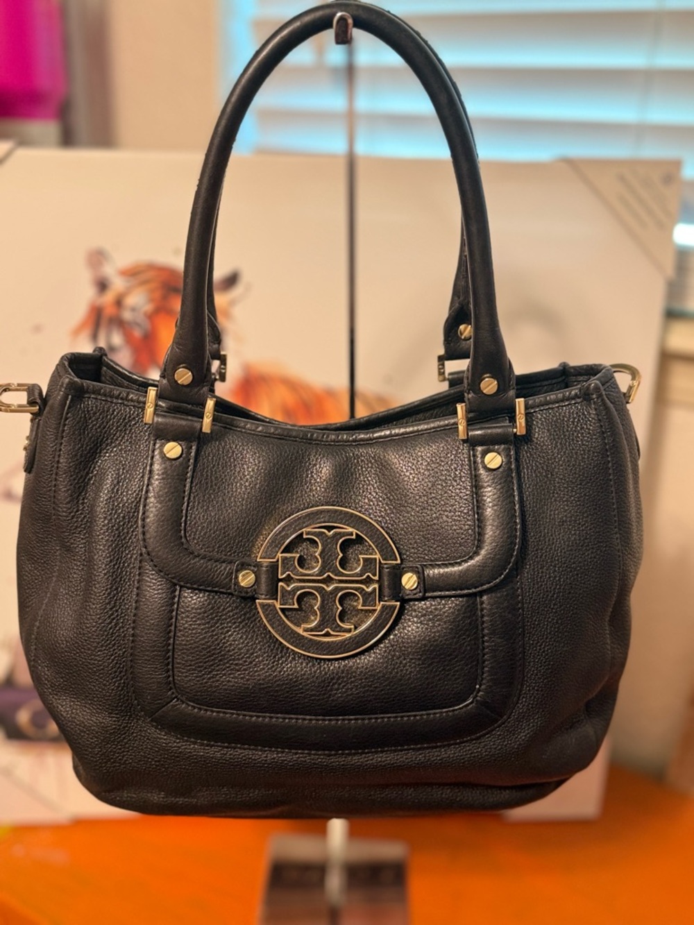 Tory Burch Black Leather Shoulder Tote